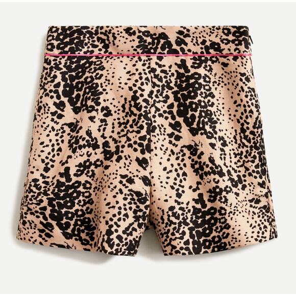 J.Crew Linen Lyocell Animal Print Shorts Tan Black Pink Trim High Rise Size 12 - Picture 1 of 12